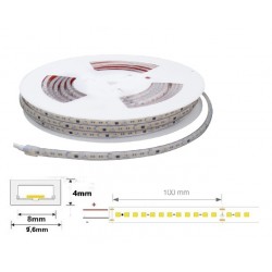 Tira LED 230V monocolor 14W/mt 120L/mt. SMD 2835 IP67 9,6x4mm corte cada 100mm, bobina de 20mts x 4,99€/mt